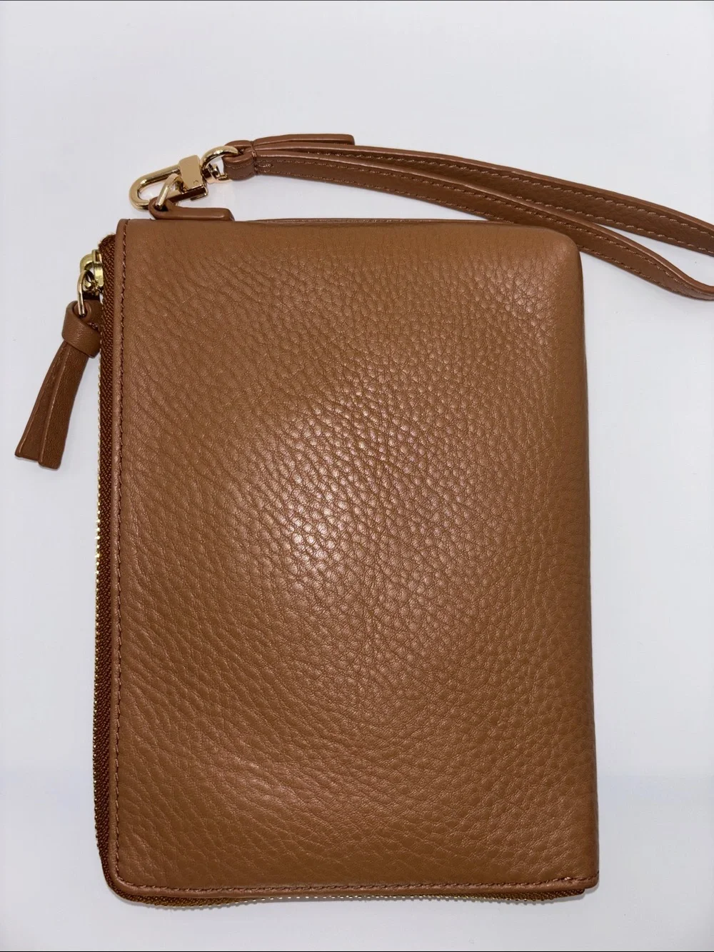 Tory Burch Caramel Leather Logo Wristlet